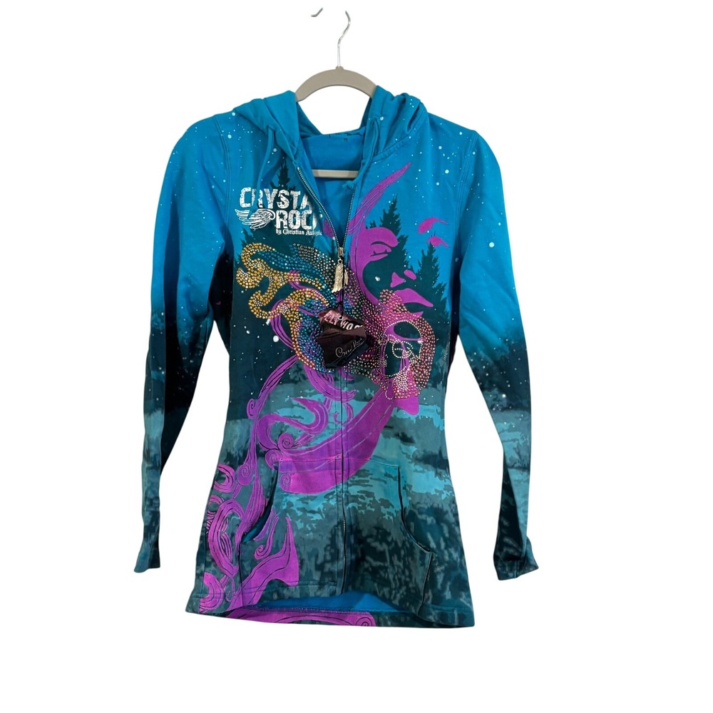 Crystal Rock Zip Up Hoodie Blue Swarovski Christian Audigier Limited Edition